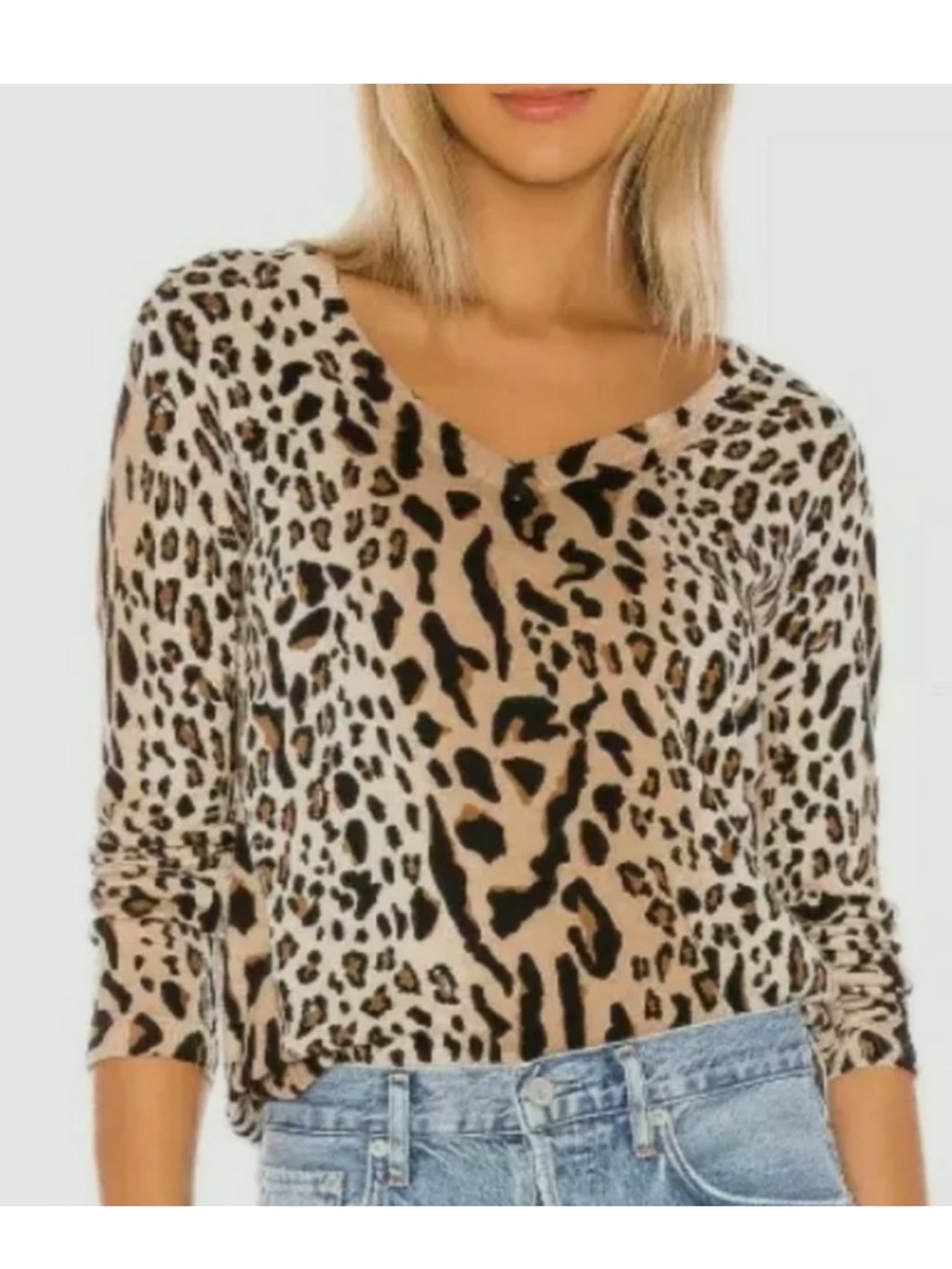 ATM Anthony Thomas Melillo Leopard Cotton Cashmere Pullover Sweater Size Large